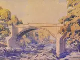 A stone arched bridge with river beneath by Henry W Bracken, watercolour, sold Aug 2023