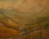 The upper reaches of a mountainous valley by J.M Nelson, 1920, watercolour, offered Aug 2023