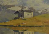 South America - a church in front of a snow by J. Aguier, oil on board, sold Jul 2023