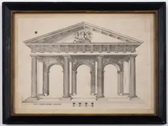 Roman triumphal arch with Doric columns by Androuet du Cerceau, engraving, sold Nov 2024