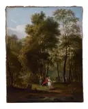 Forest landscape with elegant figures by Pierre-Henri de Valenciennes, Oil on canvas, sold Oct 2024