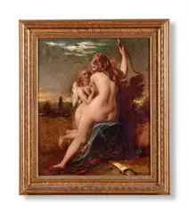 Venus disarming cupid by William Etty, Oil on panel, sold Oct 2024