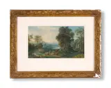 River landscape with figures and cattle by Patrick Nasmyth, Watercolour on paper, sold Oct 2024