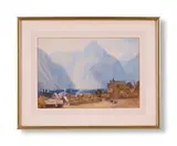 Continental village in the foothills of mountains by William Russell Flint, Watercolour, sold Oct 2024