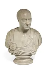 A white marble bust of a gentleman by John Francis Moore, watercolour, sold Oct 2024