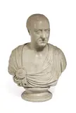 A white marble bust of a gentleman by John Francis Moore, watercolour, sold Oct 2024
