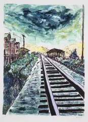 Train Tracks by Bob Dylan, Giclée in colours, sold Oct 2024