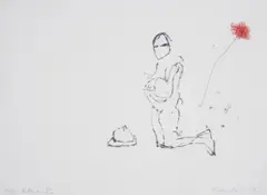 Insane Reflection by Tracey Emin, Screenprint with fabric flower and hand-stitched line on cotton, sold Oct 2024