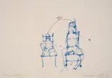 Tracey x Tracey by Tracey Emin, Screenprint in blue with red fabric stitching on calico, sold Oct 2024