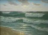 Rollers in a seascape by Gerhard Lukas-Larsen, oil on canvas, sold Jan 2025