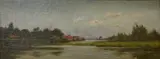 Amsterdam river landscape by Herbert Lyndon, oil on canvas, sold Jan 2025