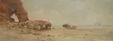 Beach scene by Oswald Garside, watercolour, sold Jan 2025