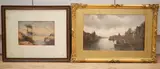 Riverscape with barges by James Walter Gozzard, watercolour, sold Jan 2025