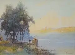 River scene by William Knox, watercolour, sold Jan 2025