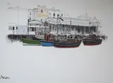 St Ives harbour view with moored fishing boats by Brandon Cross, oil on canvas, sold Jan 2025