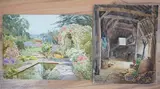 The Old Barn and The Garden Pond by Teresa Stannard, watercolor, sold Jan 2025