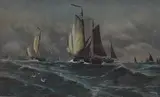 Fishing boats at sea by Charles Frederick Allbon, watercolour, sold Jan 2025