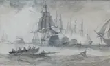 Shipping at sea by William Calcott Knell, 1875, watercolour, sold Jan 2025