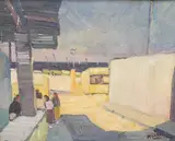 Market scene with figures by Pere Marra Datzira, oil on canvas, sold Jan 2025