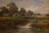 A backwater near Sunbury by F. Miles, oil on canvas, sold Jan 2025