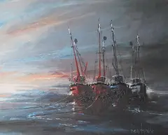 Crabbers by Ben Maile, oil on canvas, sold Jan 2025