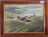 Spitfire MK VB 222 SQDN by Frederick T. Searle, oil on board, sold Jul 2025