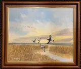 Oyster Catchers by Frederick T. Searle, oil on board, sold Jul 2025