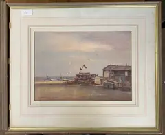Fishing boats on Aldeburgh Beach by Andrew King, oil on paper, sold Jul 2025