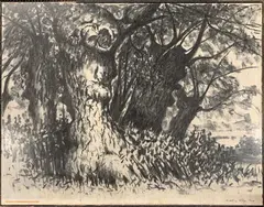 The Wicken Acres by Anthony Day, 1968, charcoal and varnish on board, offered Jul 2025