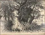 The Wicken Acres by Anthony Day, 1968, charcoal and varnish on board, offered Jul 2025