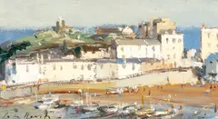 Sunlit Houses, Tenby by Ian Houston, oil on board, sold Nov 2025