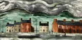 Terrace, Man and Dog' on Attic Gallery label by Jack Jones, oil on board, sold Nov 2025