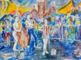 Jazz in the Bulwark, Brecon by Robert Macdonald, 2000, watercolour, sold Nov 2025