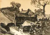 Inkwash - Anglesey cottages by Kyffin Williams, watercolor, sold Nov 2025