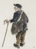 Farmer with Stick VI by Kyffin Williams, watercolour and pencil, sold Nov 2025