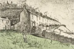 Coloured hard ground etching on zinc - entitled 'Terraced Houses by George Chapman, etching, sold Nov 2025