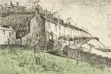 Coloured hard ground etching on zinc - entitled 'Terraced Houses by George Chapman, etching, sold Nov 2025