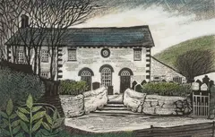 Welsh Chapel by Ogwyn Davies, 1994, acrylic and print, sold Nov 2025