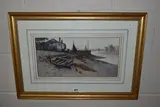 WALLS AND CASTLE', a Welsh coastal landscape with boats on the shore, by J. W. Clayton 'conway Town, watercolour on paper, sold Jun 2023