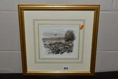 Landscape with swallows by Rodger McPhail, watercolour on paper, sold Jun 2023