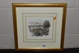 Landscape with swallows by Rodger McPhail, watercolour on paper, sold Jun 2023