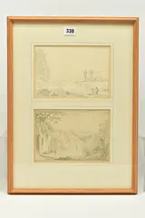 The first depicts a river landscape by Anthony Devis, pencil, sold May 2023