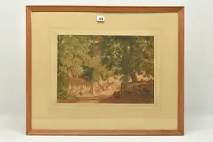 Farmyard landscape by Robert Hills, 1821, watercolour on paper, sold May 2023