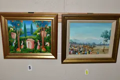 A market scene by Galland Semerand, oil on canvas, sold May 2023
