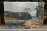 River gade, winter by Trevor Chamberlain, oil on canvas, sold May 2023