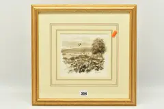 Landscape with swallows by Rodger McPhail, watercolour on paper, offered May 2023