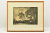 A wooded landscape with church to the distance by David Murray Smith, charcoal on paper, sold May 2023