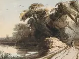 Figure on a road by a lakeSigned J Varley by John Varley Ows, Watercolour, sold Mar 2023