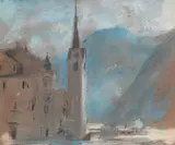 View of a church by Hercules Brabazon Brabazon, Pastel over pencil, sold Mar 2023