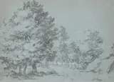 Landscape with a path through an avenue of treesSigned A by Abraham Jansz Begeyn, drawing, sold Mar 2023